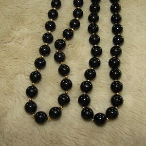 Two Vintage Black & Gold Beaded Necklaces